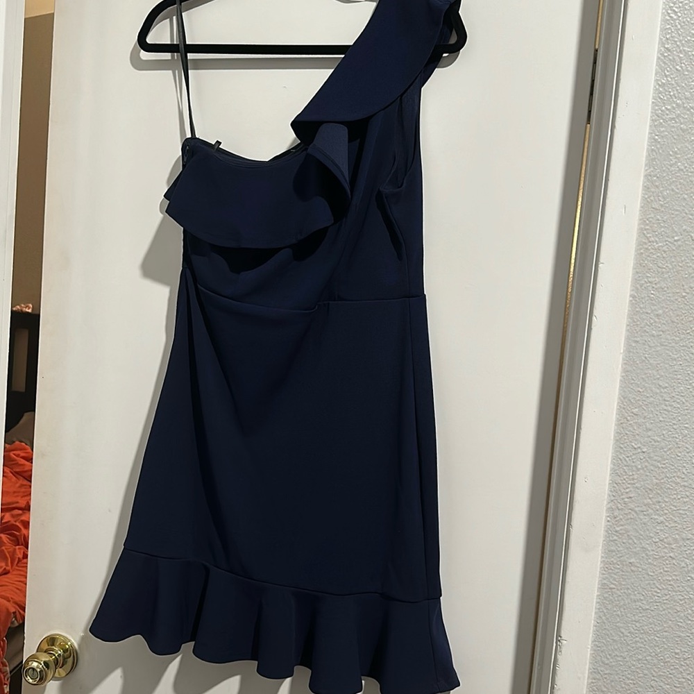 Navy blue one shoulder ruffles dress